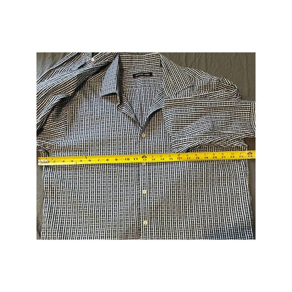 Michael Kors Men’s Navy Gingham Check Button Down Shirt Long Sleeve Size 34/35 - Picture 4 of 7